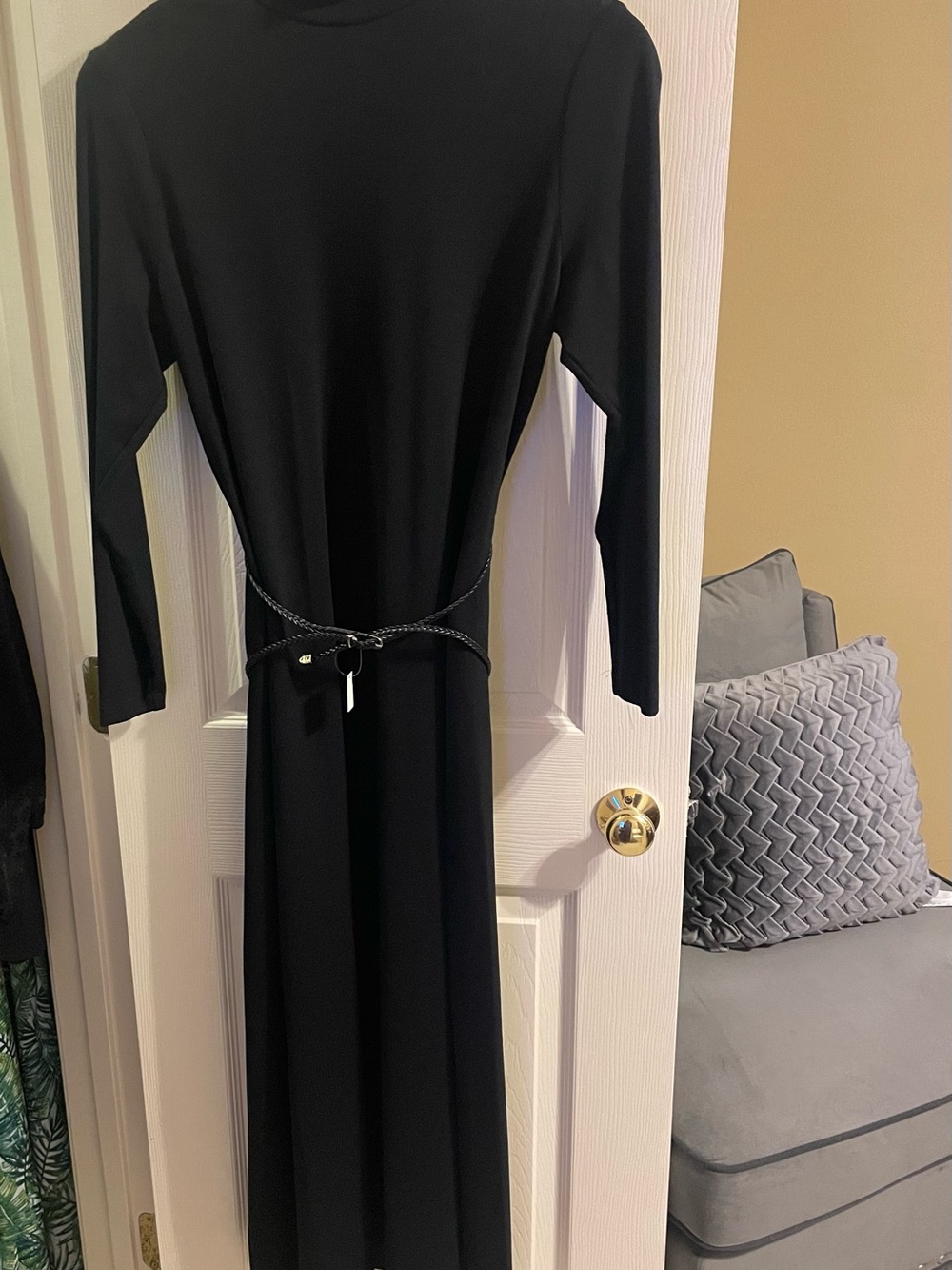 Anne Klein Black Long Sleeve Maxi Dress with Rope Belt
